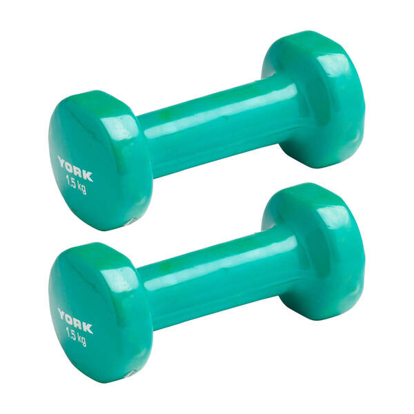 York 2 x 1.5kg Vinyl Dipped Dumbbells - Green