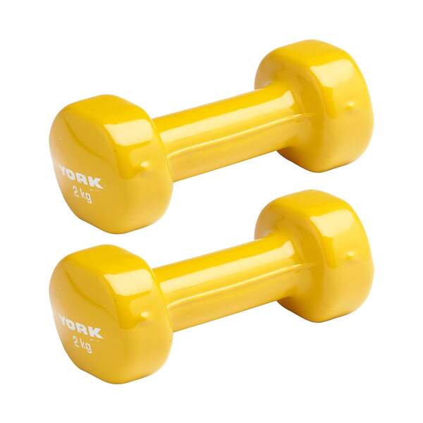 York 2 x 2kg Vinyl Dipped Dumbbells - Yellow