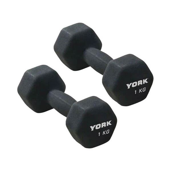 York 1kg x 2 Neoprene Hex Dumbbells