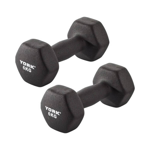 York 6kg x 2 Neoprene Hex Dumbbells