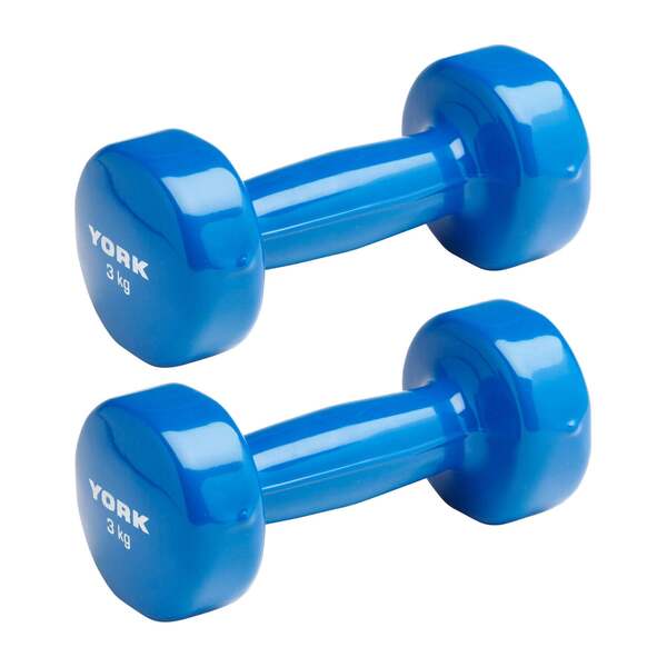 York 2 x 3kg Vinyl Dipped Dumbbells- Blue