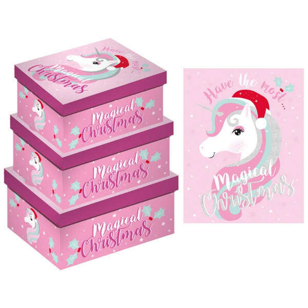 Eurowrap Christmas X-Long Unicorn Oblong Boxes (Pack of 3)