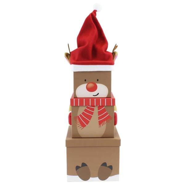 Eurowrap Plush Reindeer Christmas Gift Boxes (Pack of 3) (L)