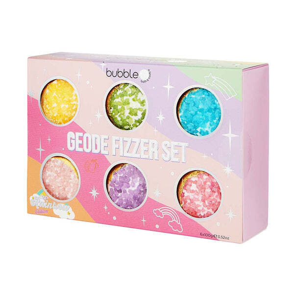 Bubble T Cosmetics Rainbow Geode Bath Fizzer Gift Set (6 x 100g)