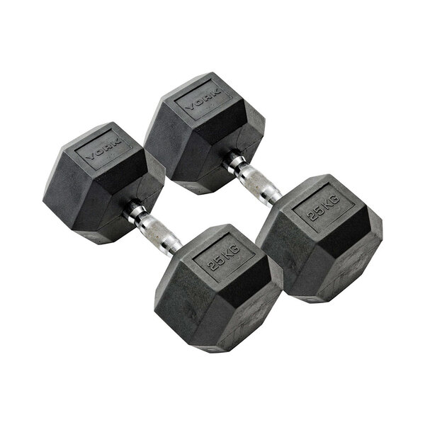 York Fitness Rubber Hex Dumbbells 2 x 25kg