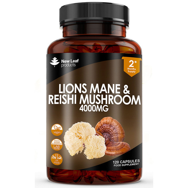 New Leaf Lions Mane & Reishi Potent 4000mg Vegan Capsules