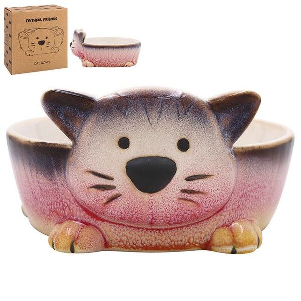 Faithful Friends Pink Cat Bowl