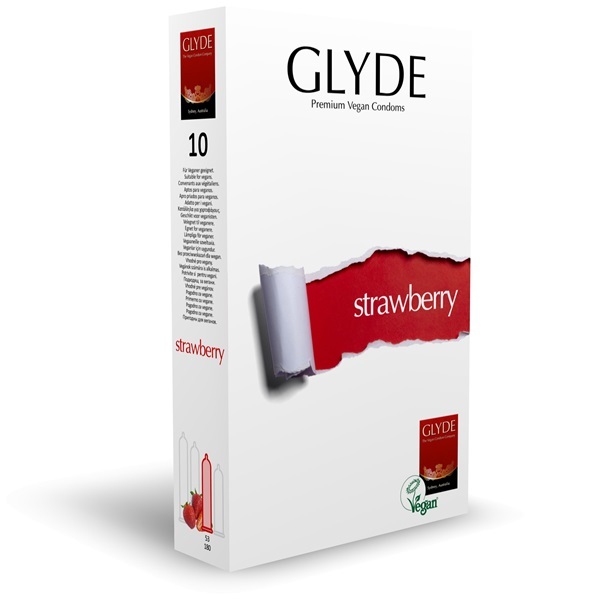 Glyde Ultra Strawberry Flavour Vegan Condoms 10 Pack