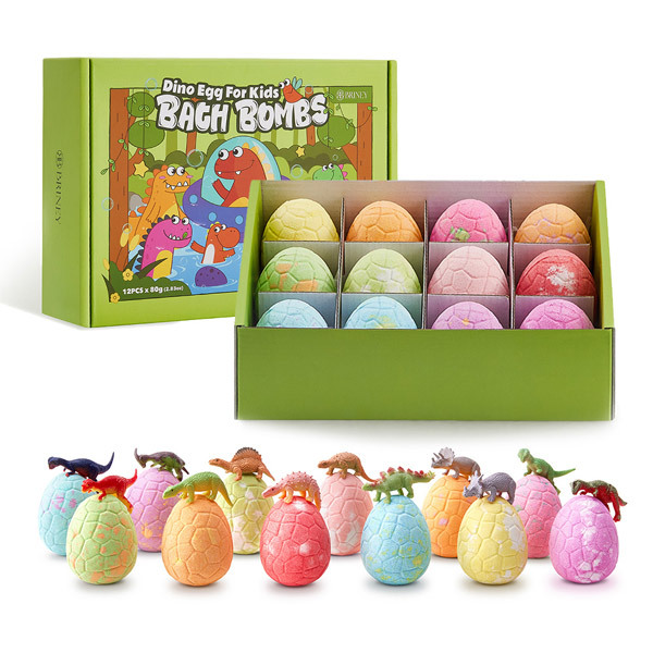 Livingandhome 12Pcs Dino Egg Bath Bomb Kit with Dinosaur Toy