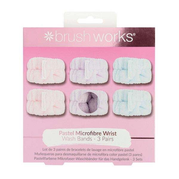 Brushworks Pastel Microfibre Wrist Wash Bands - 3 Pairs