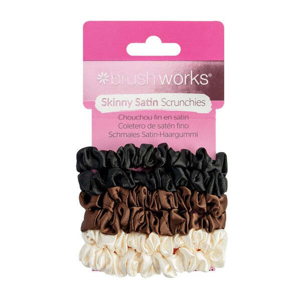 Brushworks Skinny Satin Scrunchies - 6 Pack