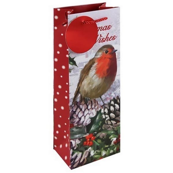 Eurowrap Robin Christmas Bottle Bag (Pack of 12)