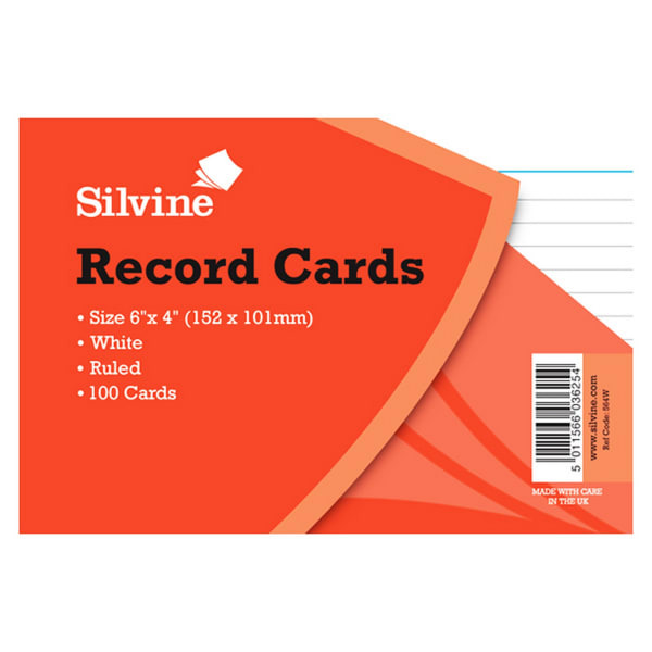 Silvine Medium Record Cards Pencil Feint 100 Sheets (Medium)