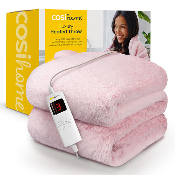 Cosi Home Luxury Faux Fur Electric Heated Throw - Pink