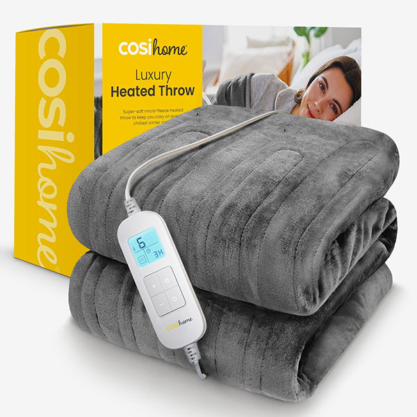 Cosi Home Fleece Electric Heated Throw - Grey