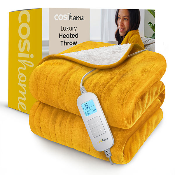 Cosi Home Fleece & Sherpa Electric Heated Throw - Mustard