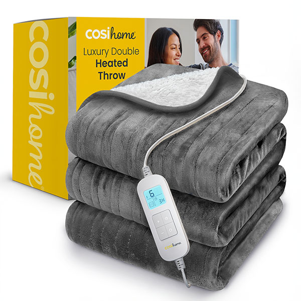 Cosi Home Fleece & Sherpa Electric Heated Throw - Grey