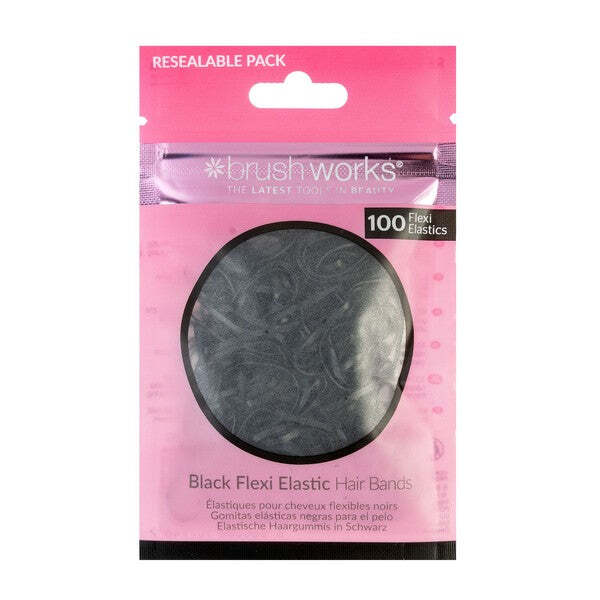 Brushworks Black Flexi Elastic Hair Bands - 100 Pieces