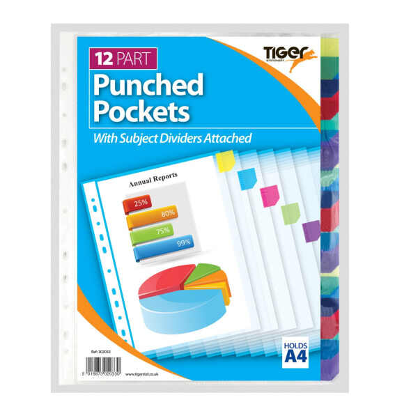 Tiger Stationery A4 Punched Pockets (Pack of 10)