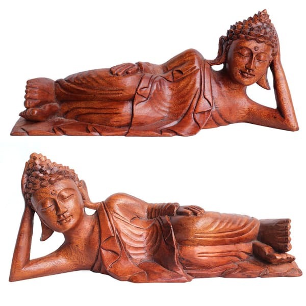 Something Different Acacia Wood Reclining Buddha Figurine