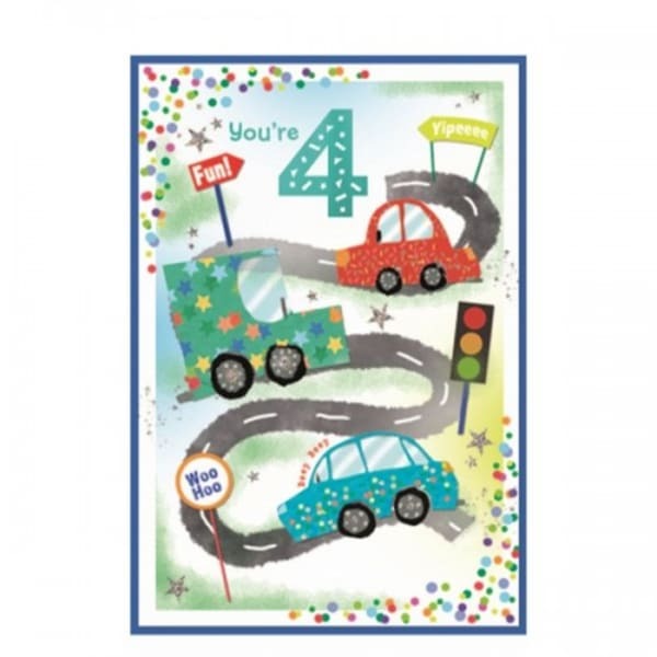 Simon Elvin You Are 4th Cars Birthday Card (Pack of 6)