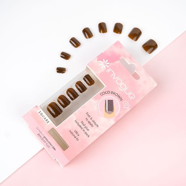 Invogue Coco Brown Square Nails - Pack of 24