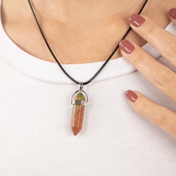 Myga Crystal Pendant Necklace - Unakite Stone