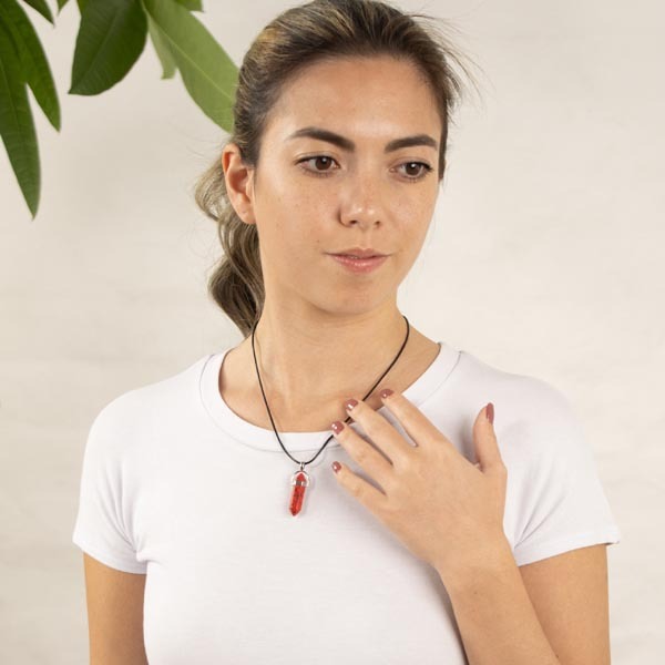 Myga Crystal Pendant Necklace - Red Jasper