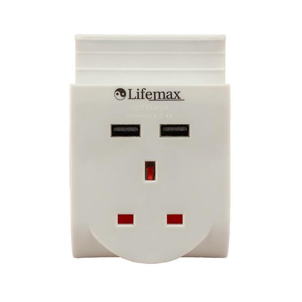 Lifemax Plug Through USB Charge, 2.5A rated, Charging Shelf