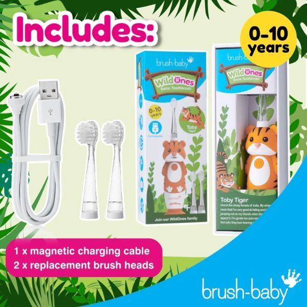 Brush Baby WildOnes™ Tiger Toothbrush & Applemint Toothpaste