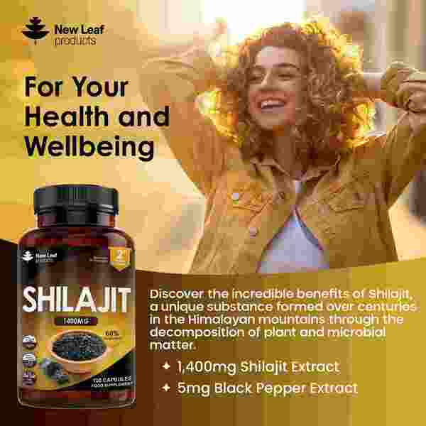 New Leaf Shilajit Capsules 1400mg + 60% Fulvic Acid 120 Caps