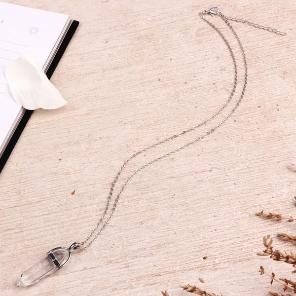 Myga Silver Plated Necklace - Clear Quartz Pendant