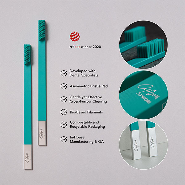 APRIORI Turquoise Blue Silver Medium Toothbrush