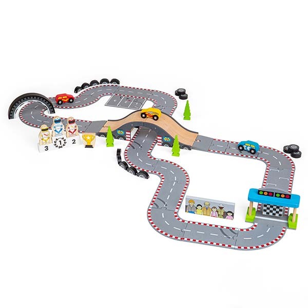 Bigjigs Rail Wooden Roadway Race Day Playset