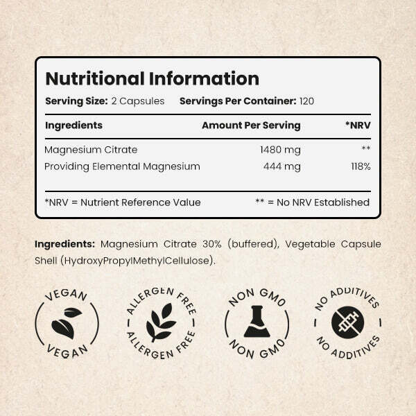 VitaBright High Strength Magnesium Citrate Capsules 1480mg