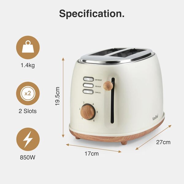 Vonhaus Fika Cream & Wood 4 Slice Kettle & Toaster Set