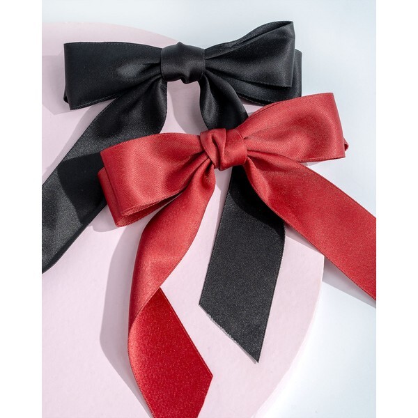 Brushworks Satin Hair Bow Duo – Red & Black