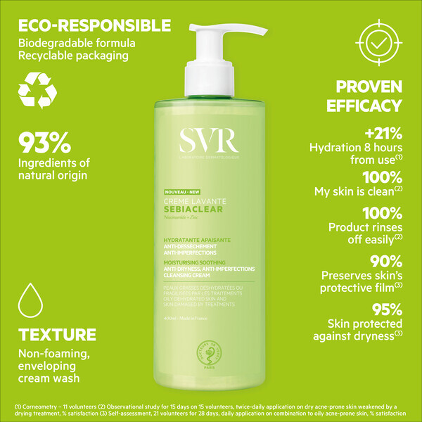 SVR SEBIACLEAR Soothing Face Wash-Off Cream Cleanser, 400ml