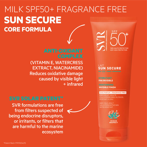 SVR SUN SECURE SPF 50+ Face & Body Milk, Unscented 250ml