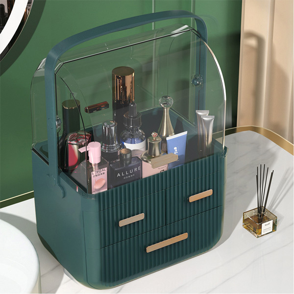 Livingandhome Desktop 3 Drawers Cosmetics Organizer Green