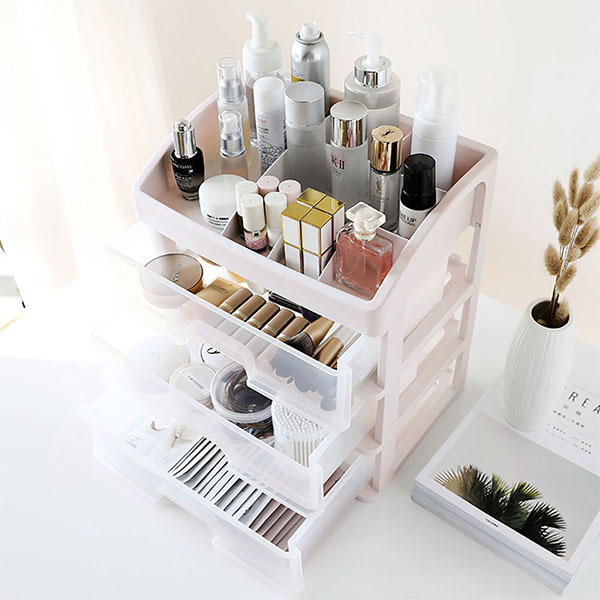 Livingandhome Plastic Makeup Organizer with 3 Drawers