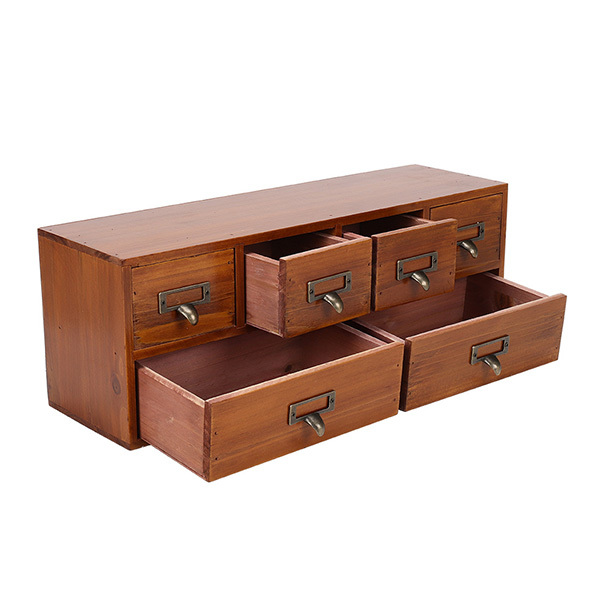 Livingandhome Desktop Retro Wood 6-Drawer Storage Organizer