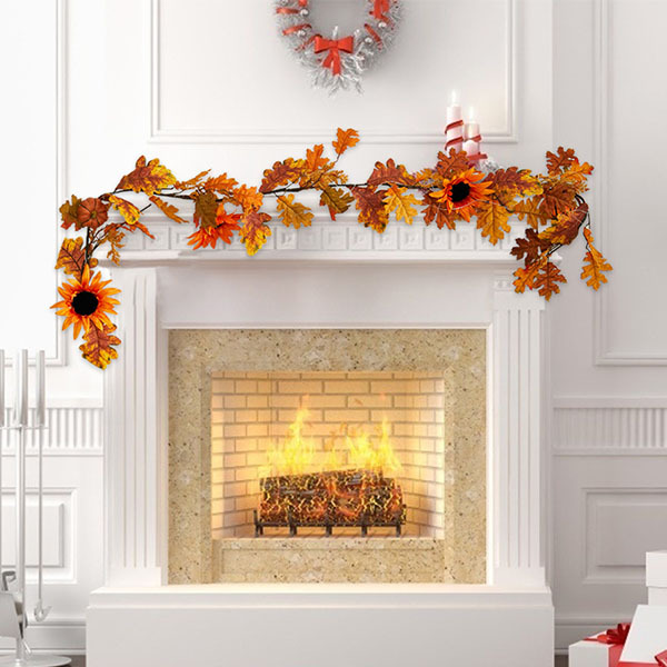 Livingandhome Sunflower Autumn Garland with Lights