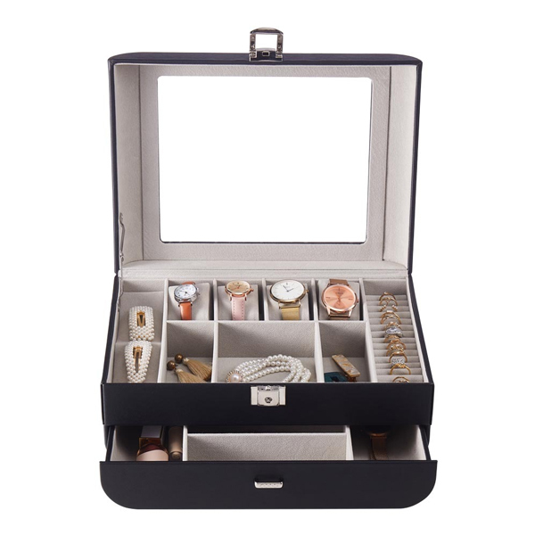 Livingandhome Stylish Jewellery Storage Box with Watch Slots