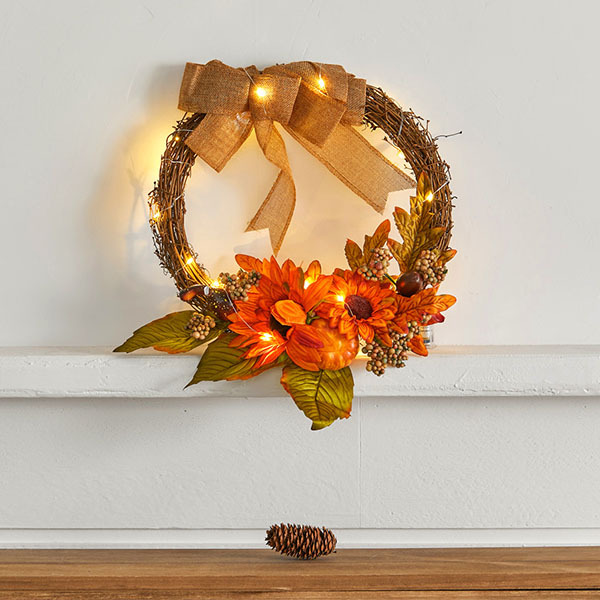 Livingandhome Artificial Sunflower Wreath with Lights