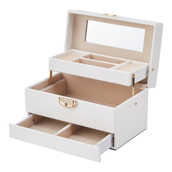 Livingandhome Lockable Jewellery Storage Box  - White