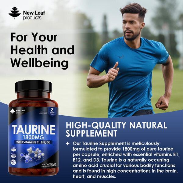 New Leaf Taurine Capsules - 1800mg Caps + Vit B1, B12 & D3