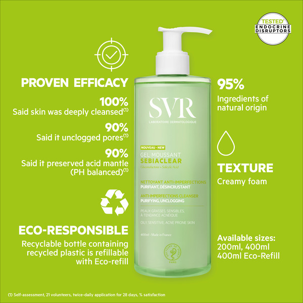 SVR SEBIACLEAR Foaming Salicylic Acid Cleanser, 400ml