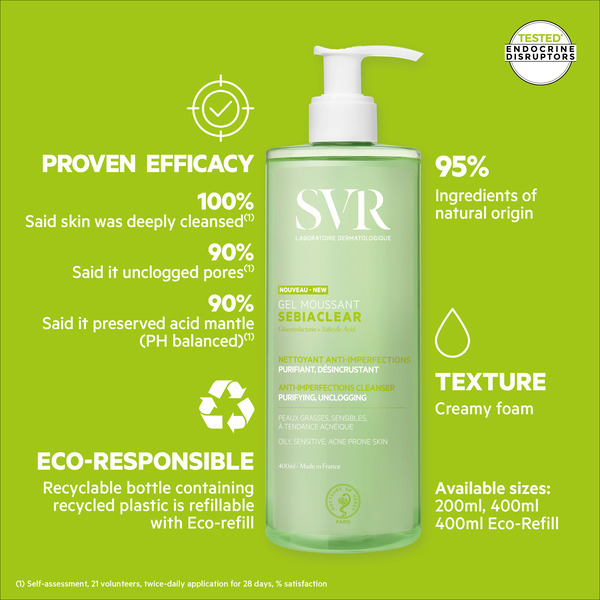 SVR SEBIACLEAR Foaming Salicylic Acid Cleanser, Refill 400ml