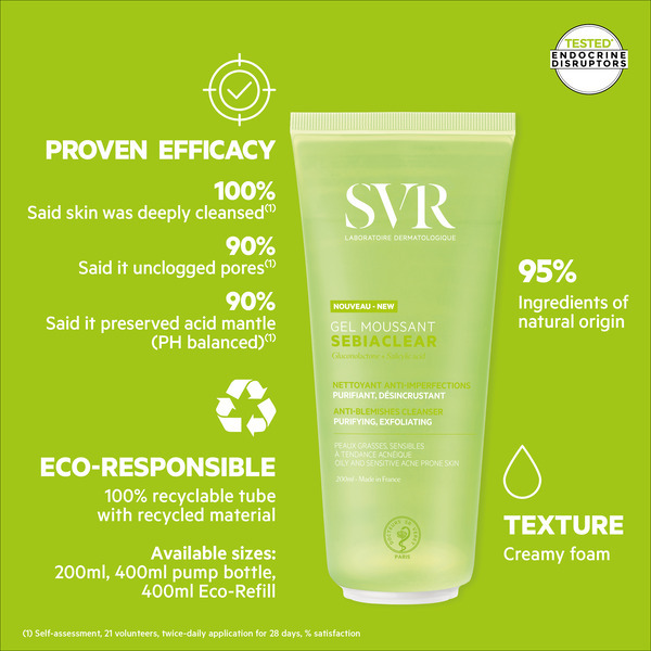 SVR SEBIACLEAR Foaming Salicylic Acid Cleanser, 200ml